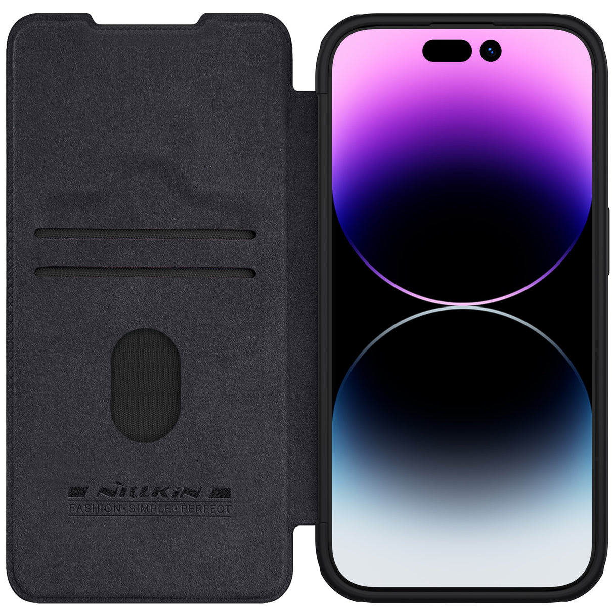 Capa de couro com aba protetora para câmera do iPhone 15 Pro Max Nillkin Qin Pro Leather - preta
