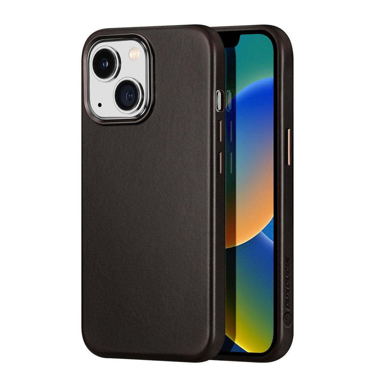 Capa de couro Dux Ducis Naples para iPhone 14 (compatível com MagSafe) na cor castanho escuro.