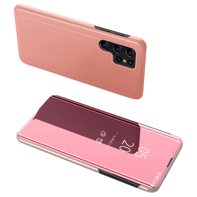 Capa Clear View Case para Samsung Galaxy S23 Ultra com tampa dobrável rosa