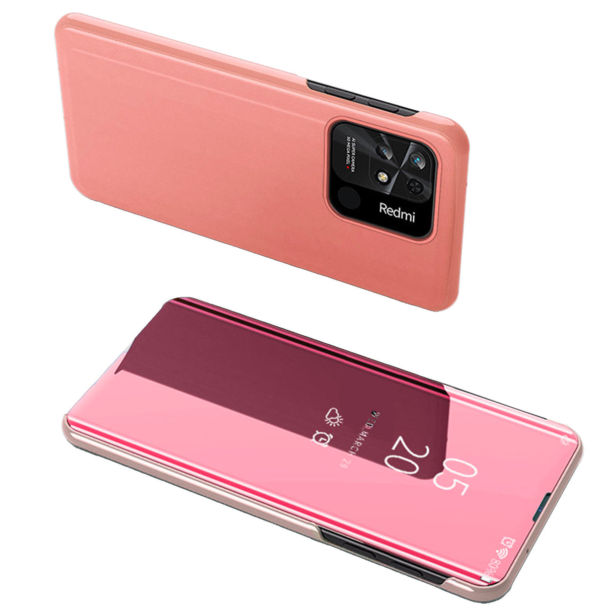 Capa Clear View Case para Xiaomi Redmi 10C com aba na cor rosa.