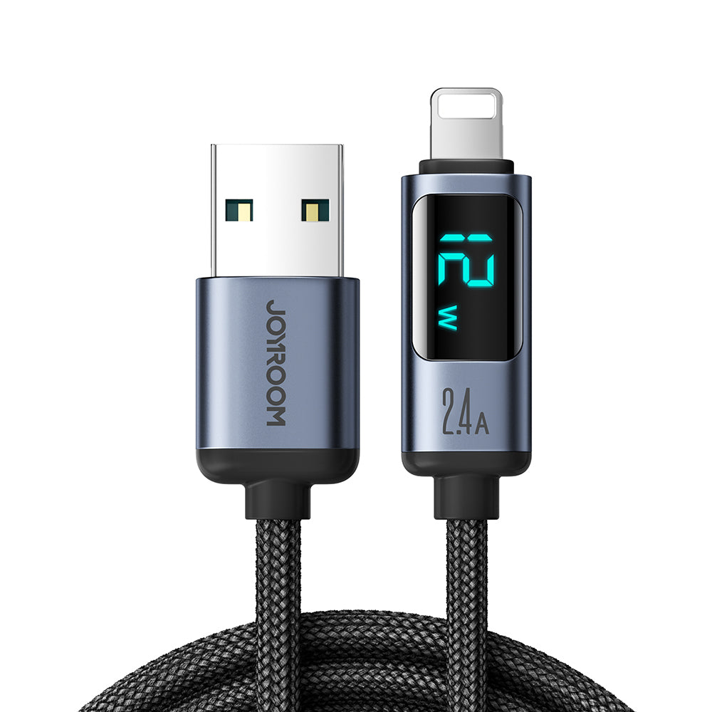 Cabo Lightning - USB A 2.4A 1.2m com display LED Joyroom S-AL012A16 - preto