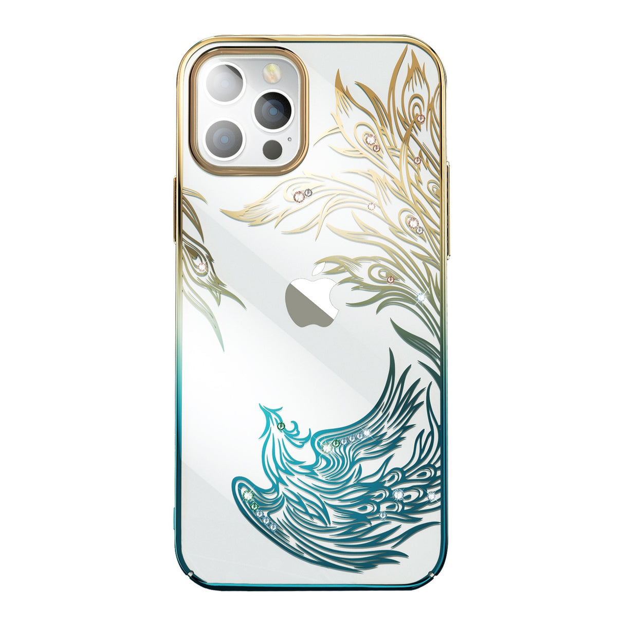 Capa de luxo para iPhone 14 Kingxbar Phoenix com cristais - dourado-azul