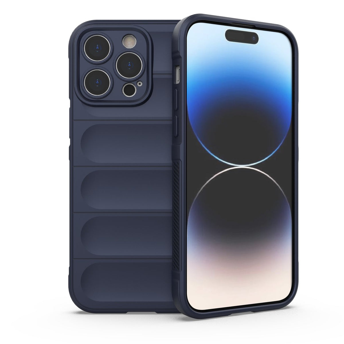 Capa Magic Shield Case para iPhone 14 Pro Max, capa protetora flexível e resistente na cor azul-marinho.
