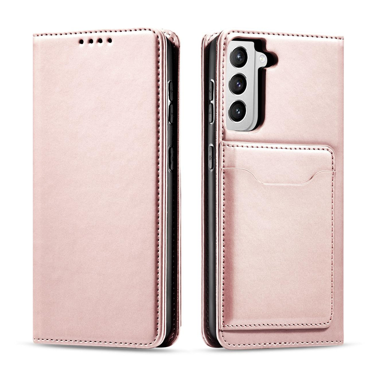 Capa Carteira Magnética para Samsung Galaxy S22+ (S22 Plus) com porta-cartões e suporte na cor rosa