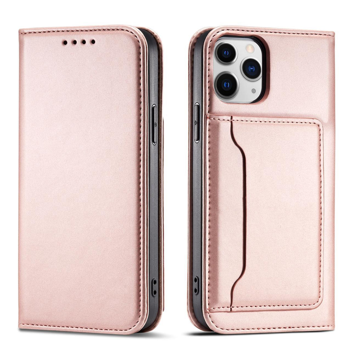 Capa Magnética para Cartões para iPhone 12, Capa Carteira com Suporte para Cartões, Rosa