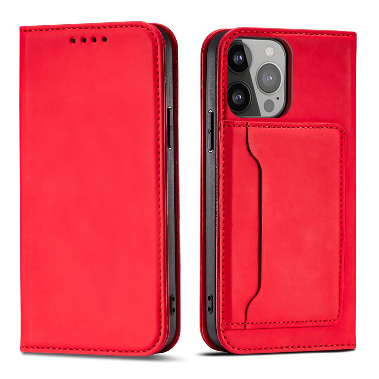 Capa Magnética para Cartões para iPhone 13 Pro, Capa Carteira com Suporte para Cartões, Vermelha