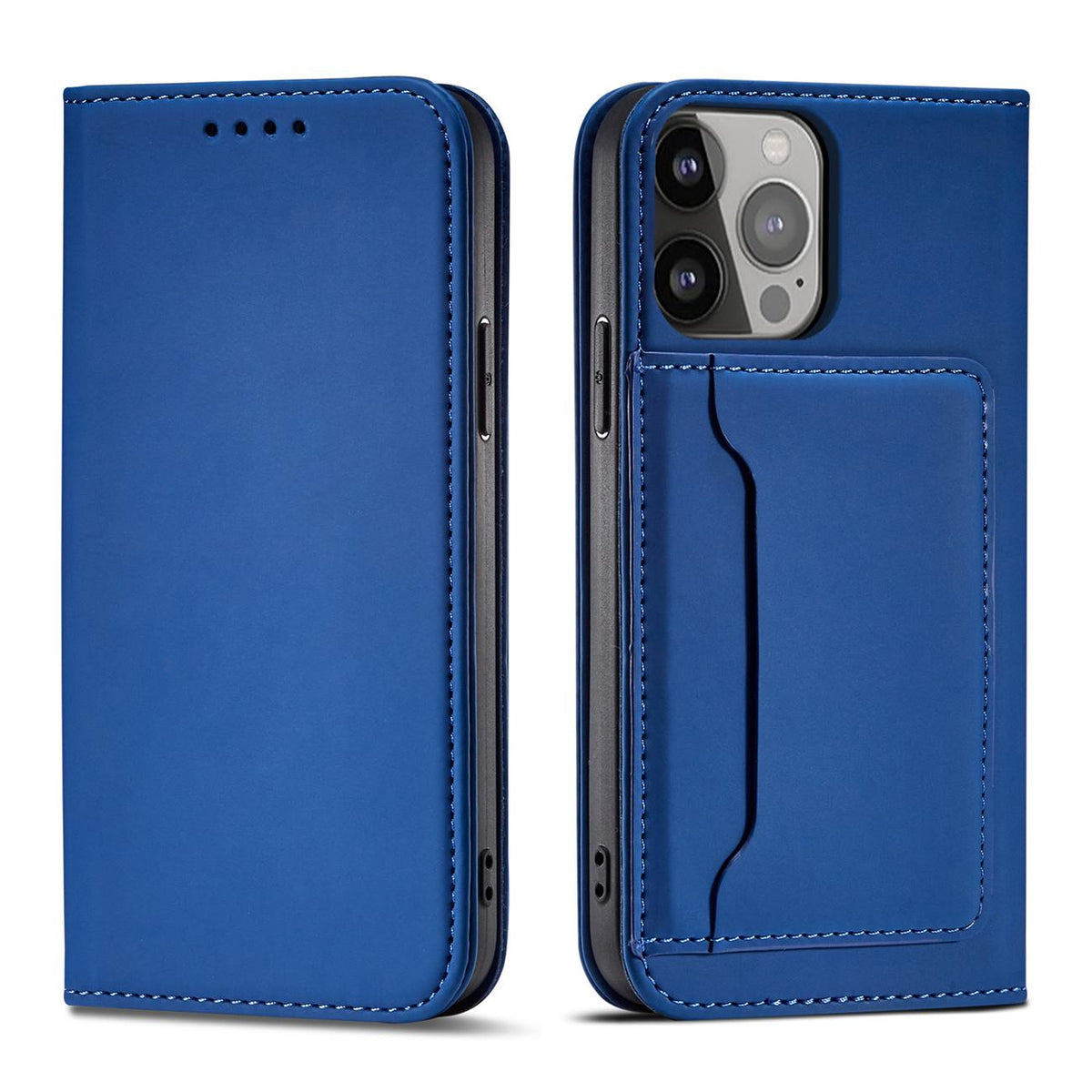 Capa Magnética para Cartões do iPhone 13 mini, capa tipo carteira com suporte para cartões, azul