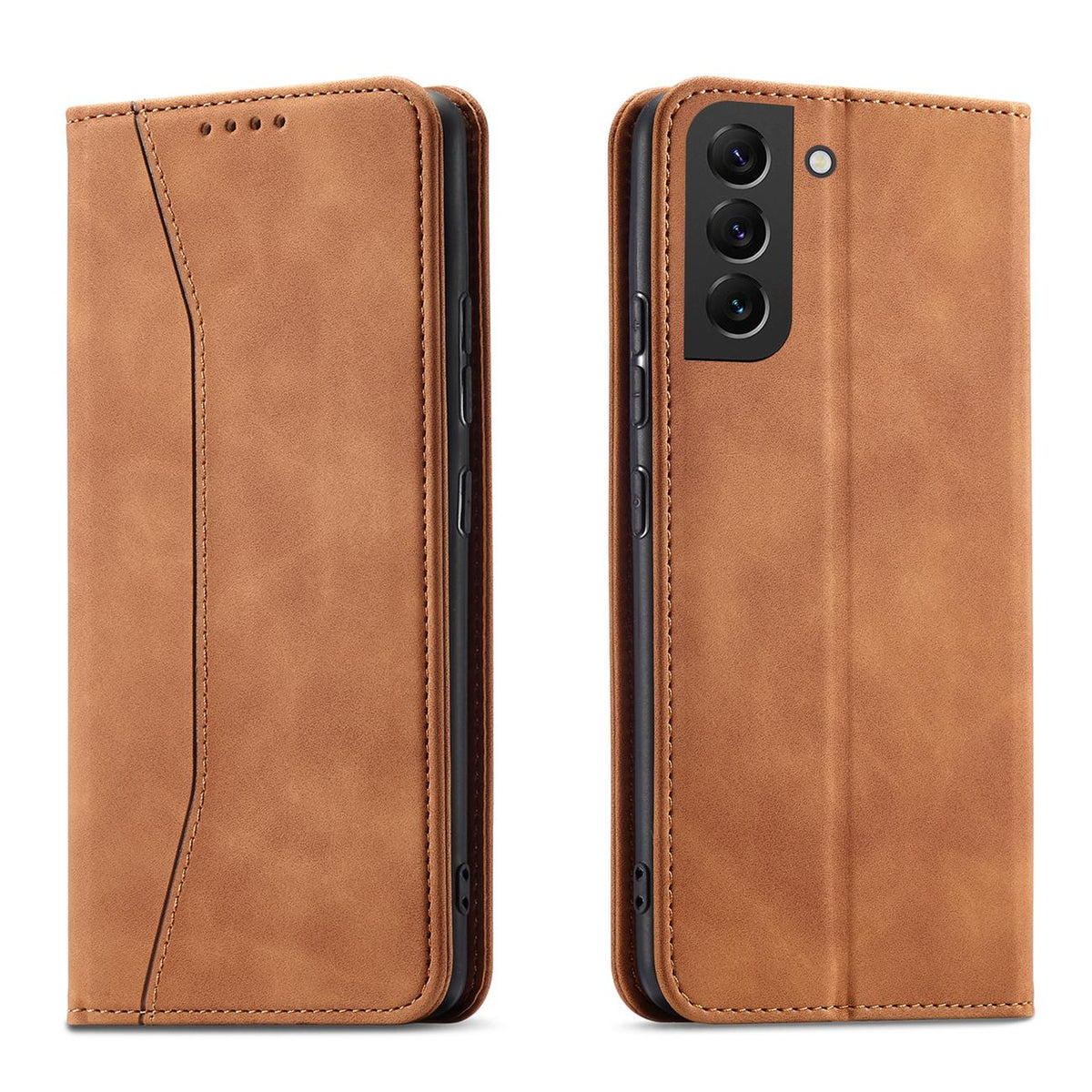 Capa Magnética Fancy para Samsung Galaxy S22+ (S22 Plus) capa carteira porta-cartões com suporte na cor castanho.