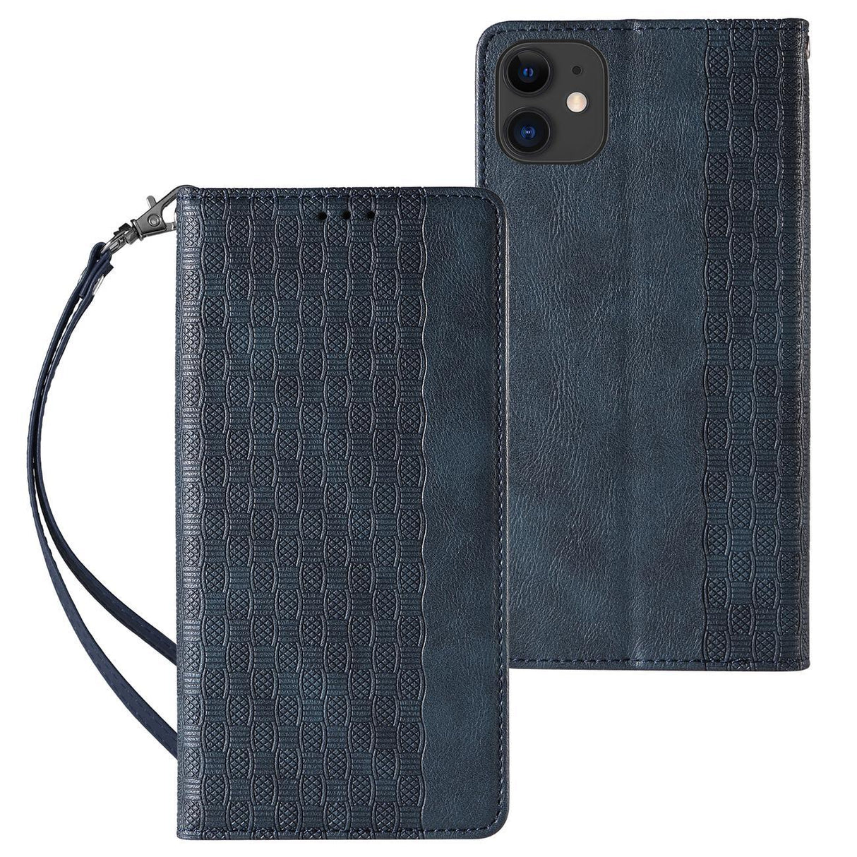 Caso de Capa com Alça Magnética etui para iPhone 13 mini capa carteira + mini cordão pendente azul