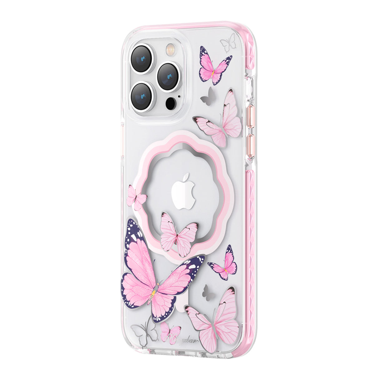 Kingxbar Butterfly Series capa magnética para iPhone 14 MagSafe com borboletas cor-de-rosa