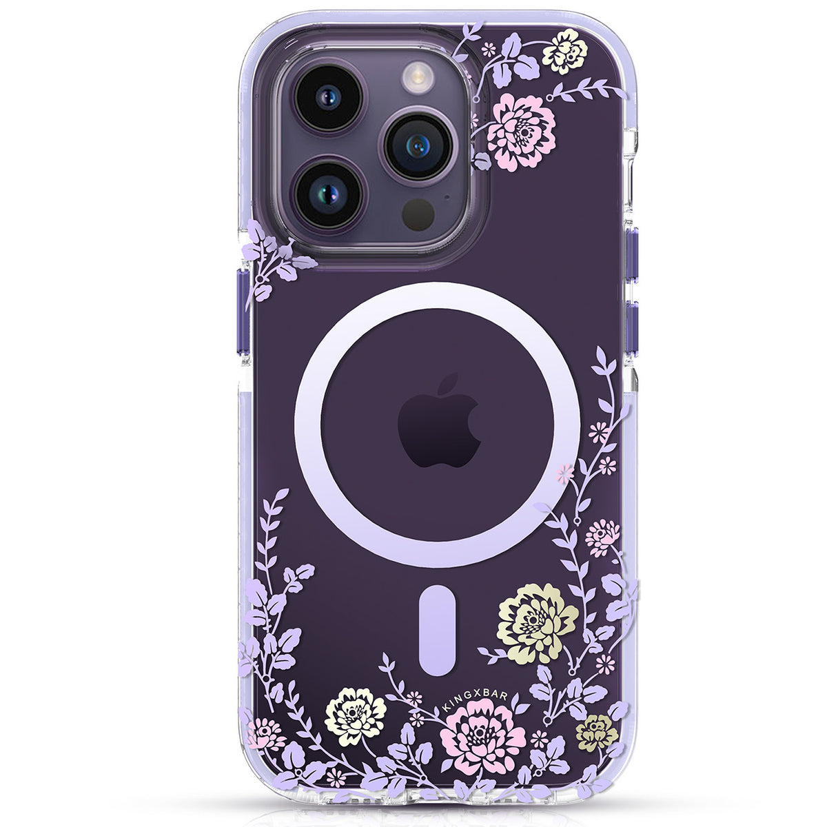 Capa magnética Kingxbar Flora Series para iPhone 14 MagSafe com estampa de peônias