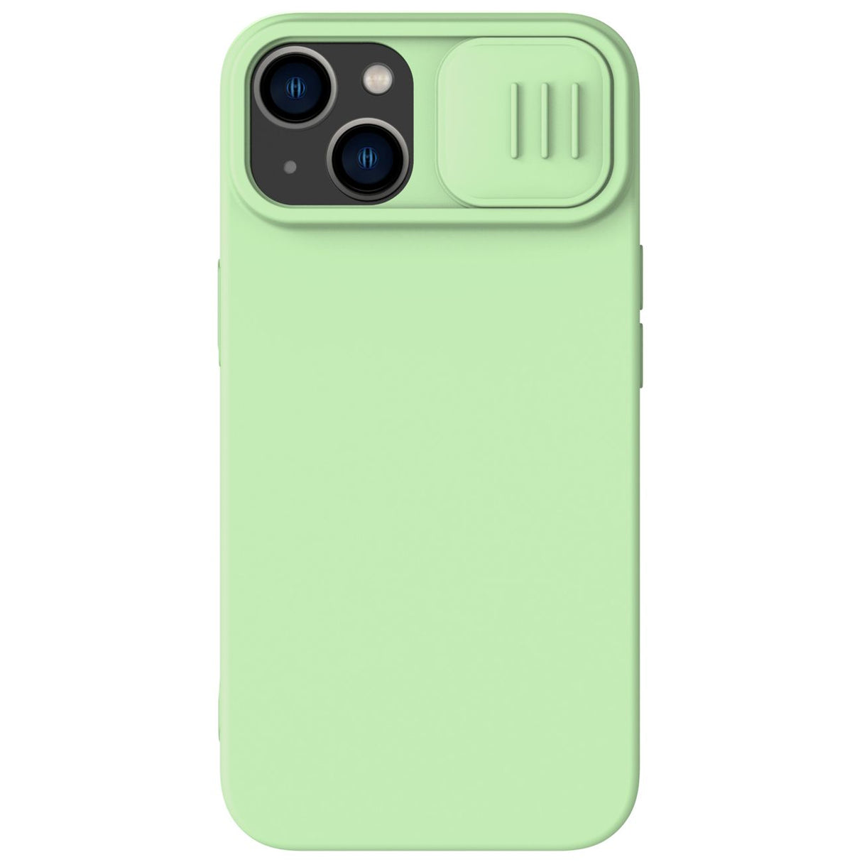 Capa de Silicone Magnética Nillkin CamShield para iPhone 14 Plus com MagSafe e proteção para a câmera na cor verde.
