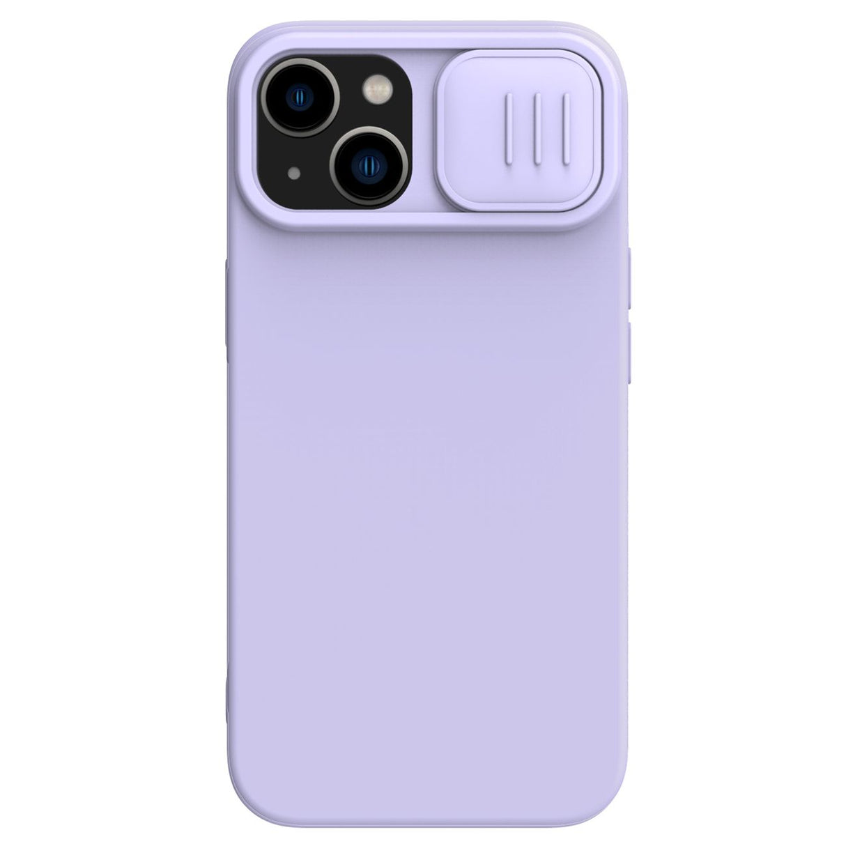 Capa de Silicone Magnética Nillkin CamShield para iPhone 14 Plus com MagSafe e proteção para a câmera na cor roxa.