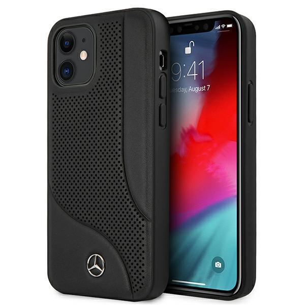 Etui Mercedes de Couro Perfurado para iPhone 12 mini - preto