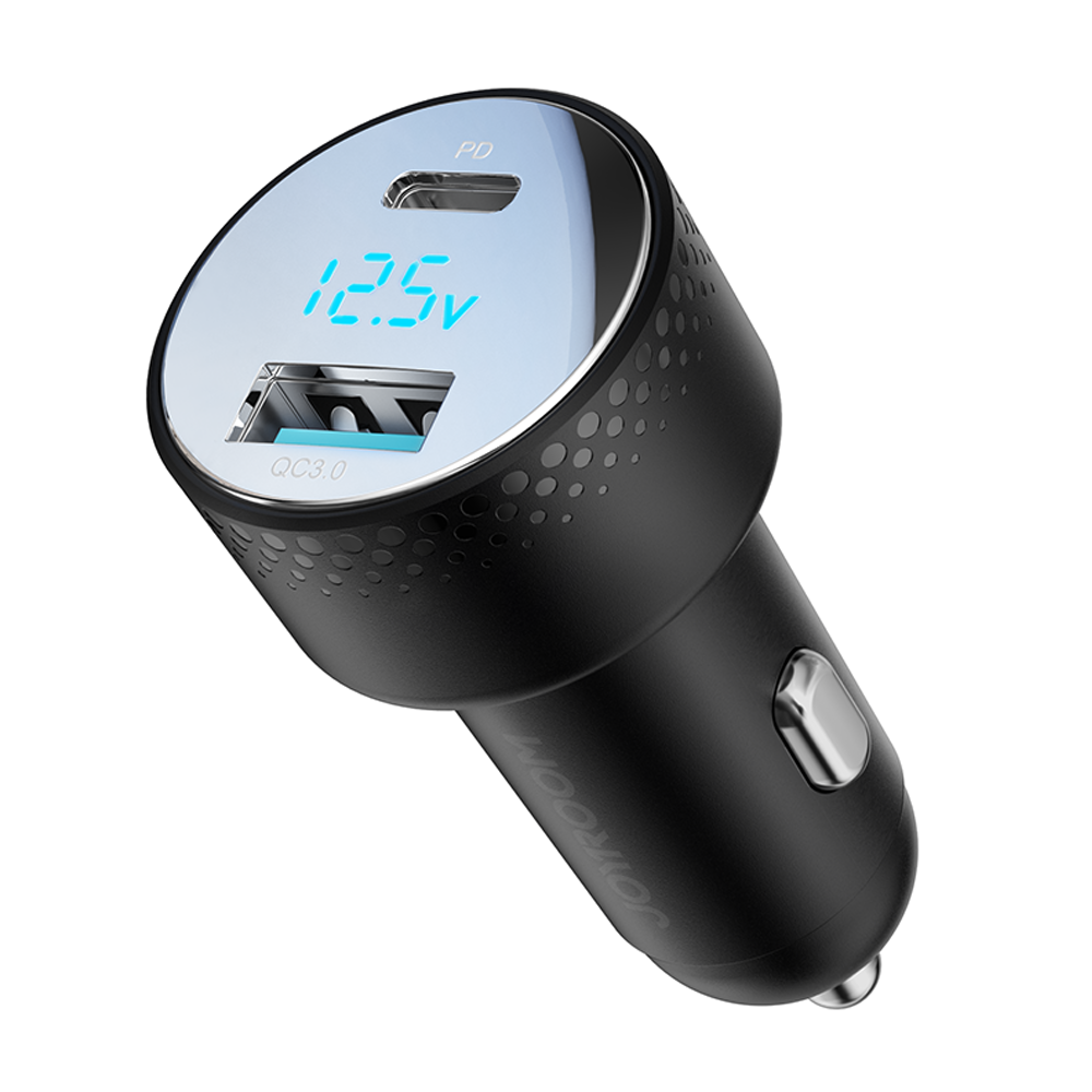 Carregador de carro com voltímetro 53W (USB C, USB) Joyroom JR-CCD01 preto