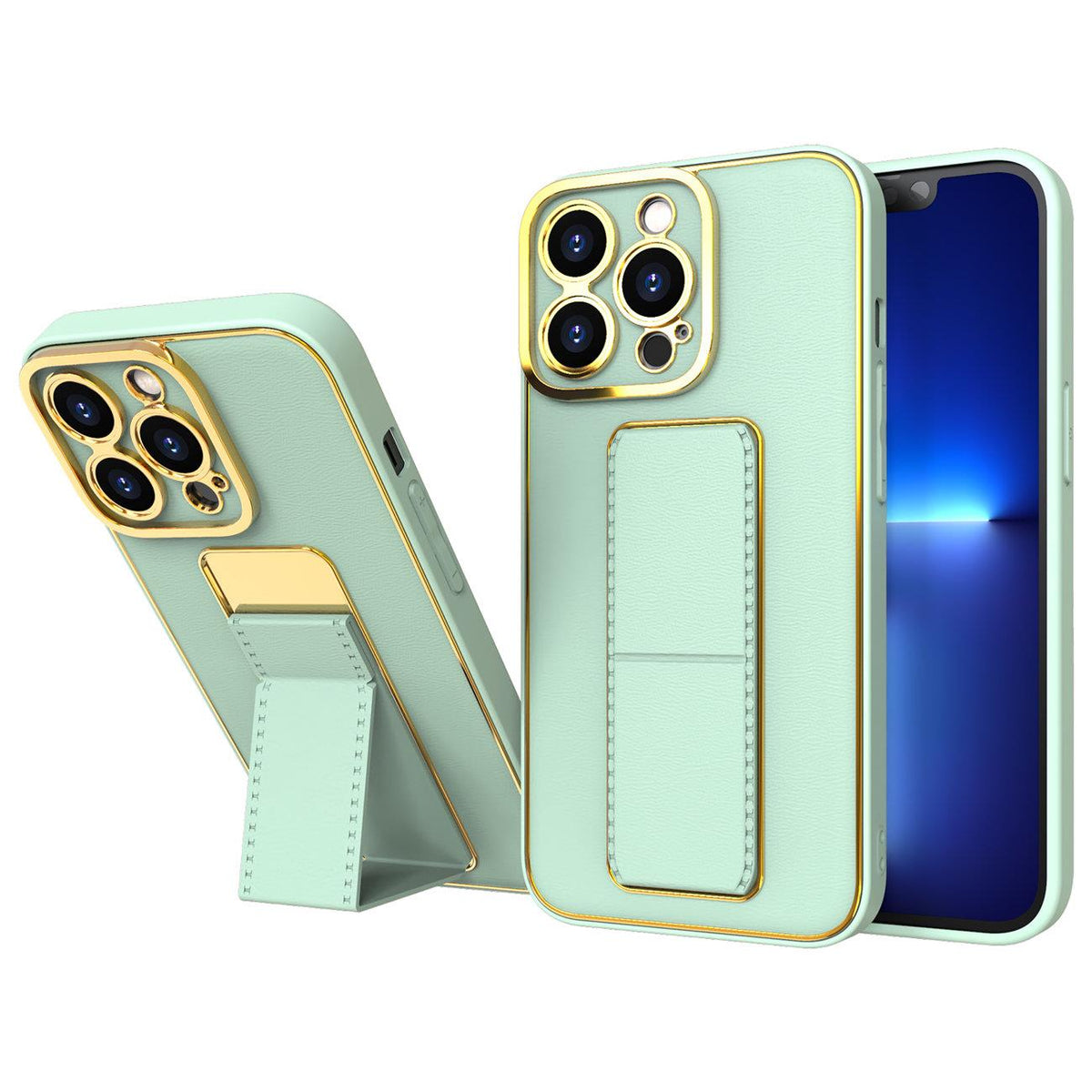 Novo estojo com suporte para iPhone 13 na cor verde