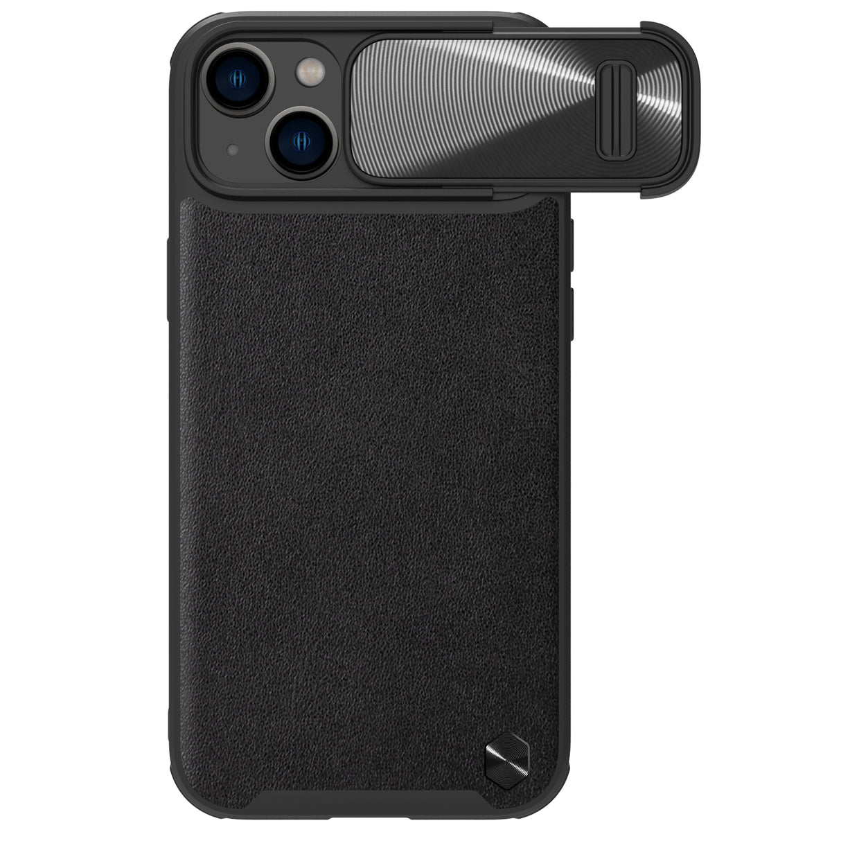 Capa de Couro Nillkin CamShield S para iPhone 14 Plus com proteção para câmera na cor preta