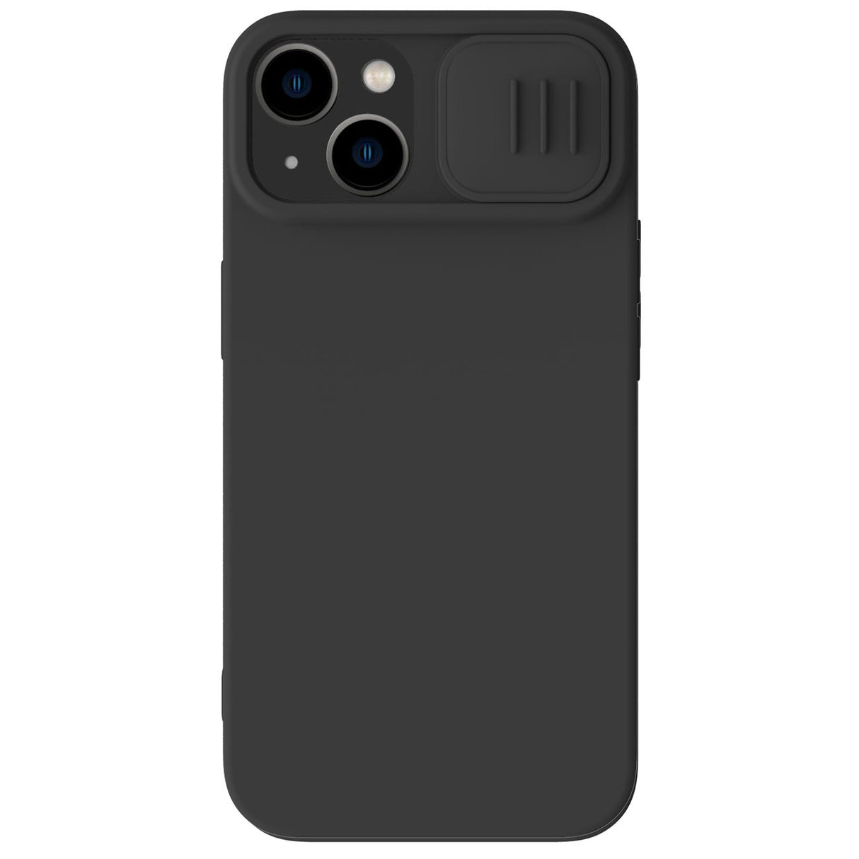 Capa de Silicone Sedoso Nillkin CamShield para iPhone 14 Plus com proteção para a câmera na cor preta.