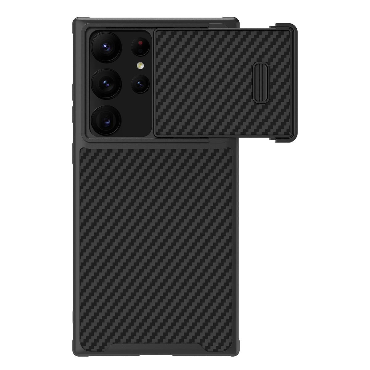 Capa Nillkin Synthetic Fiber S para Samsung Galaxy S23 Ultra, capa protetora preta para câmera.