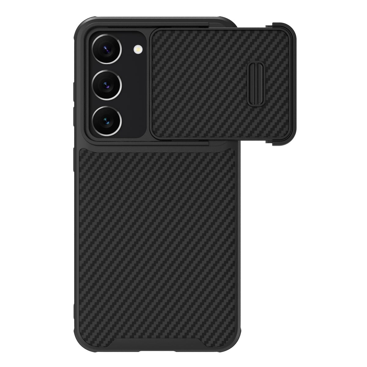 Capa Nillkin Synthetic Fiber S para Samsung Galaxy S23, capa protetora preta para câmera.