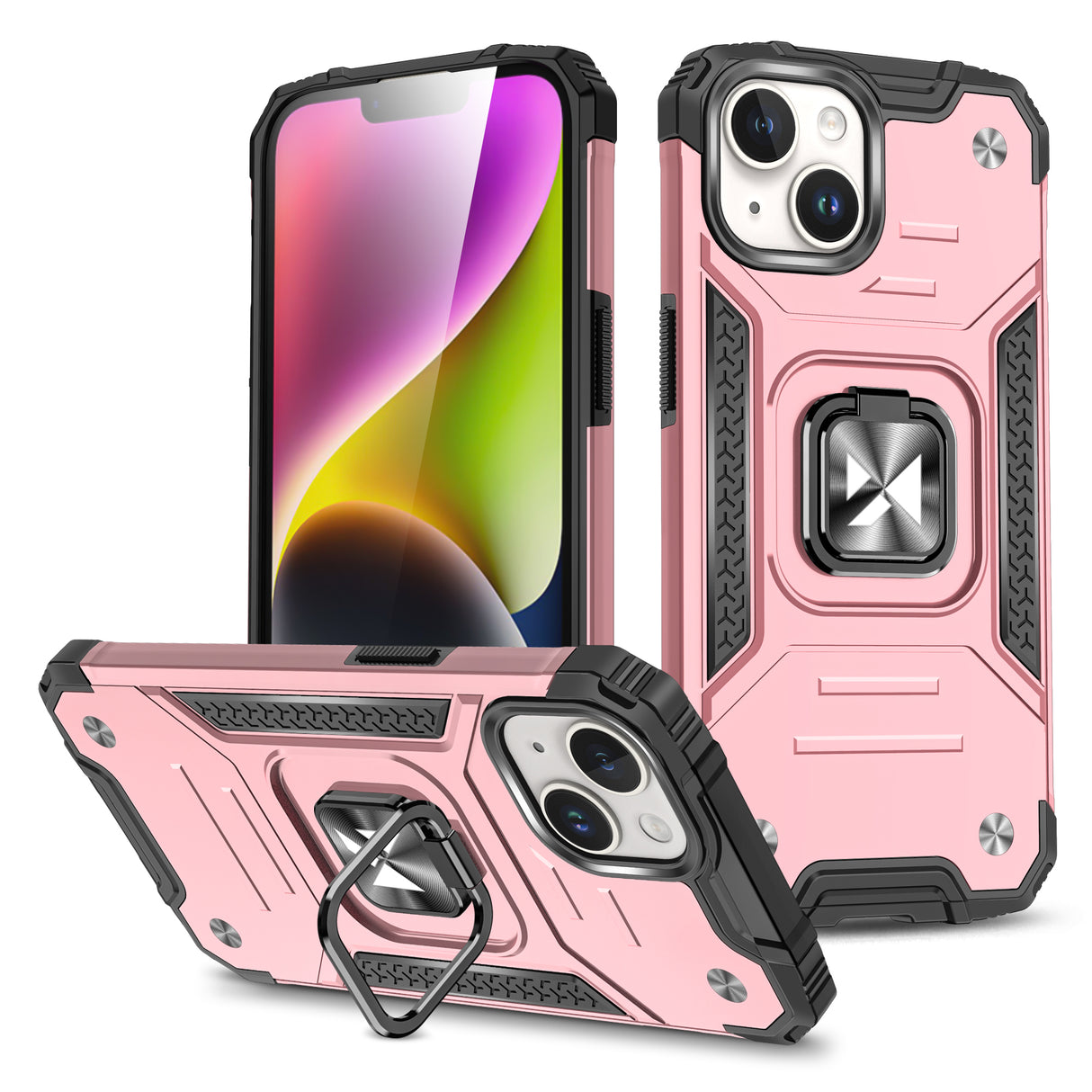 Capa blindada com suporte para dedo para iPhone 15 Plus Wozinsky Ring Armor - ouro rosa