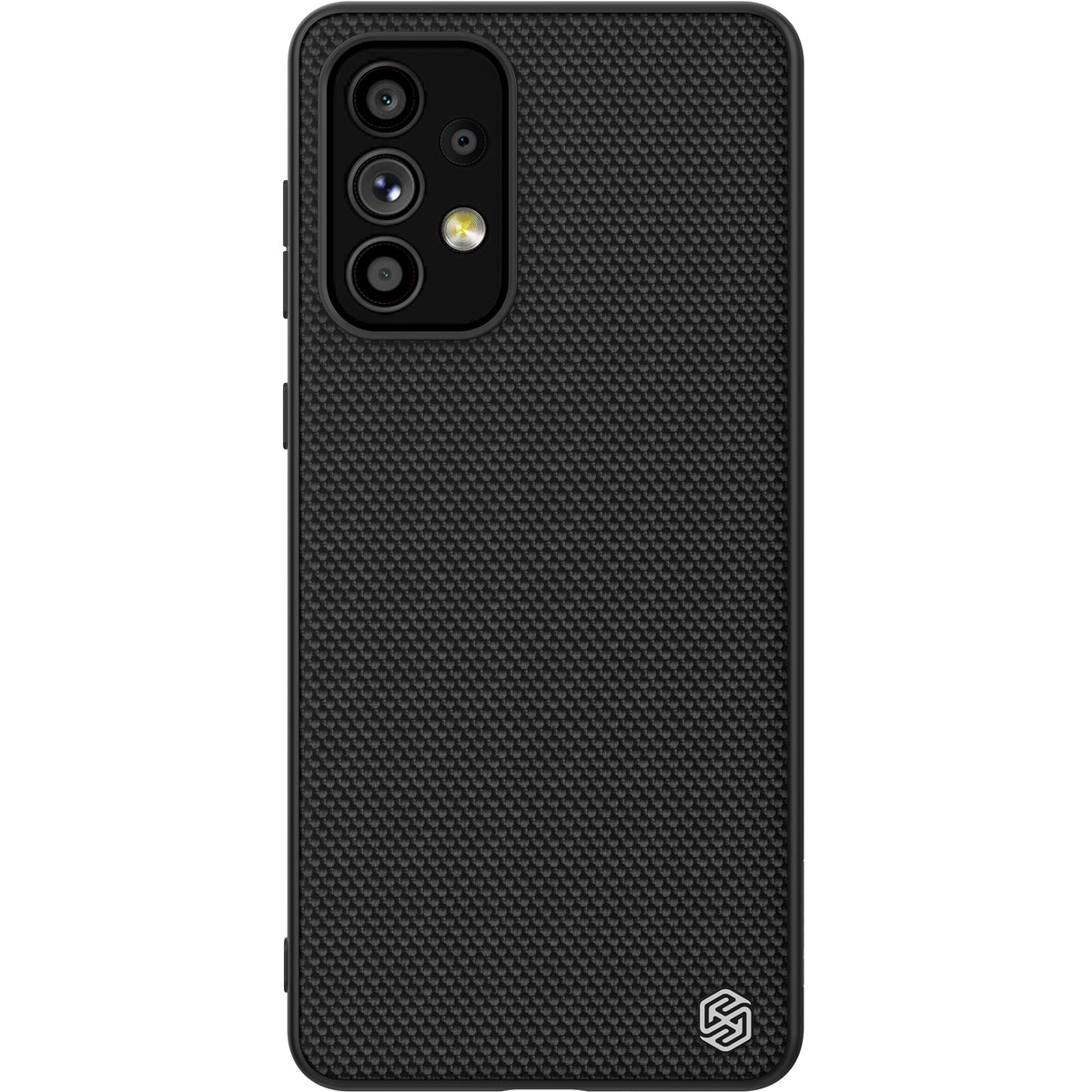 Capa Texturizada Nillkin resistente com moldura de gel e nylon na parte traseira para Samsung Galaxy A73 preto.
