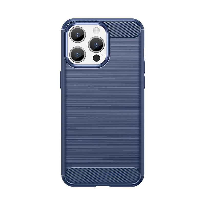 Caso de carbono flexível para iPhone 15 Pro com padrão de carbono - azul