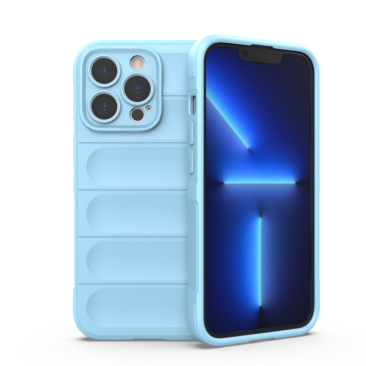 Capa Magic Shield Case para iPhone 13 Pro, flexível e resistente, na cor azul claro.