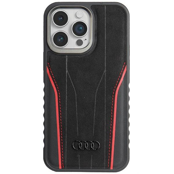 Capa Audi em Couro Legítimo com MagSafe para iPhone 15 Pro - preto e vermelho