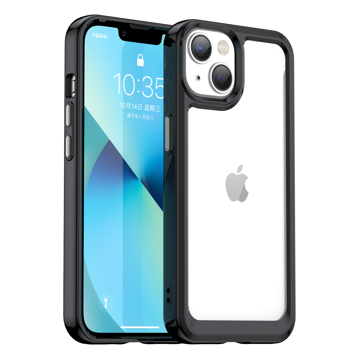 Capa rígida para iPhone 14 Plus "Outer Space Case" com borda de gel preta.