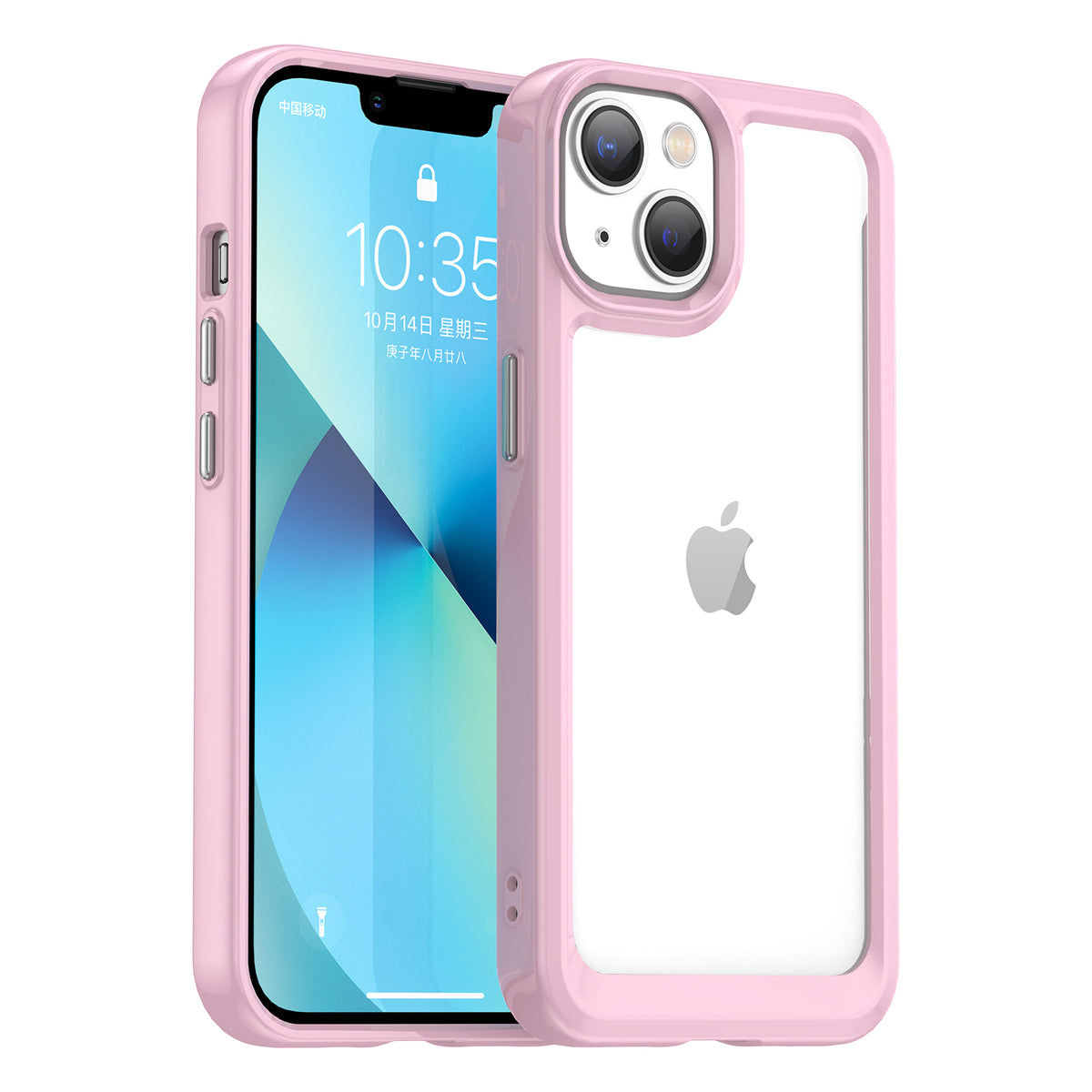 Capa rígida Outer Space Case para iPhone 14 Plus com moldura de gel rosa