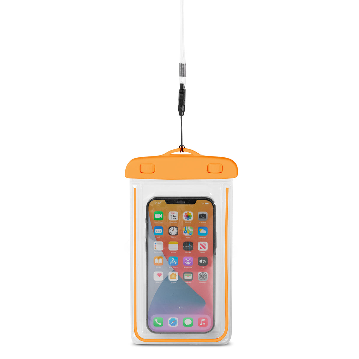 Capa impermeável para telefone em PVC com cordão - laranja