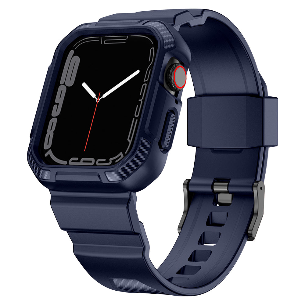 Kingxbar CYF537 2w1 capa protetora para Apple Watch SE, 9, 8, 7, 6, 5, 4, 3, 2, 1 (45, 44, 42 mm) com pulseira azul