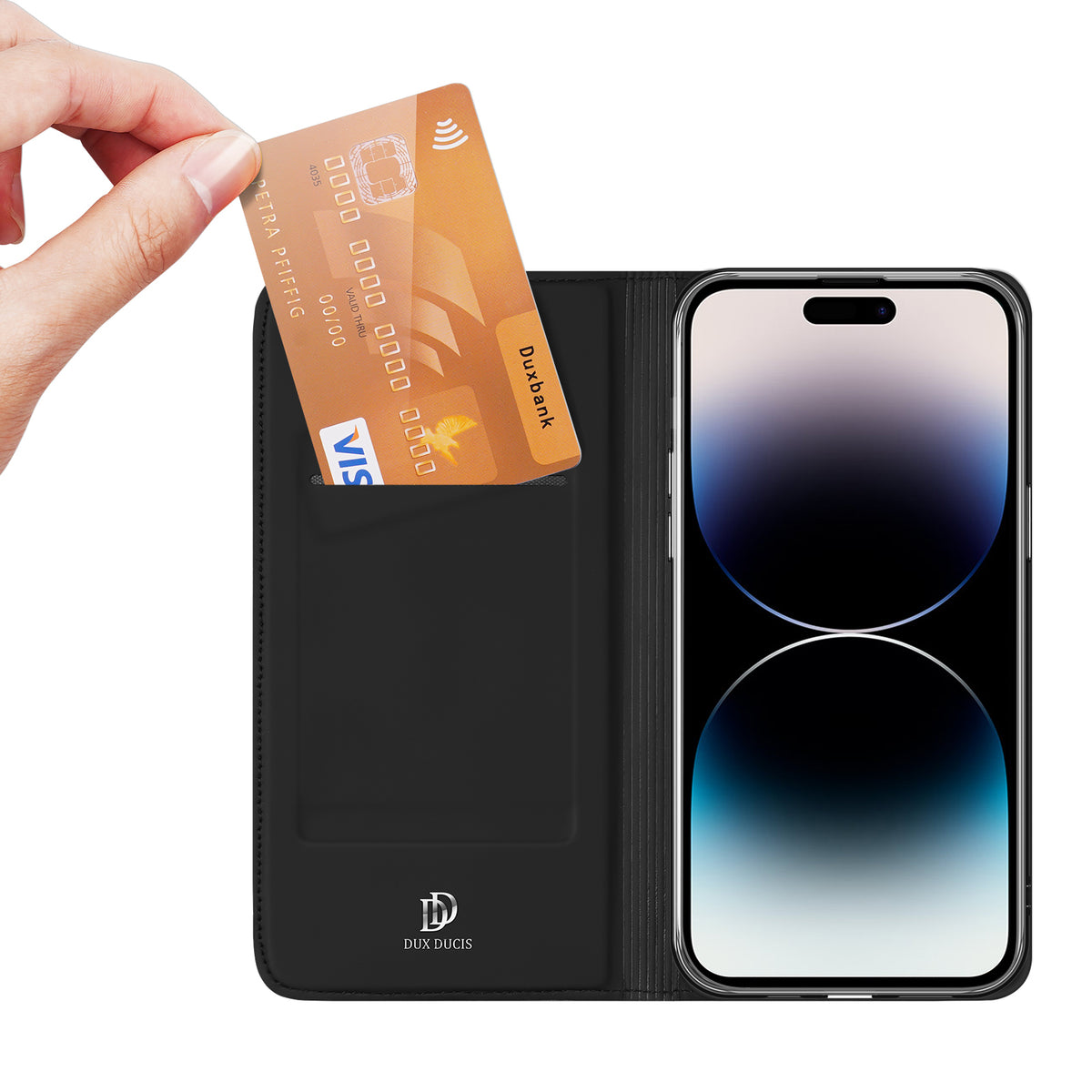 Capa para iPhone 15 Pro com aba e carteira Dux Ducis Skin Pro - preta