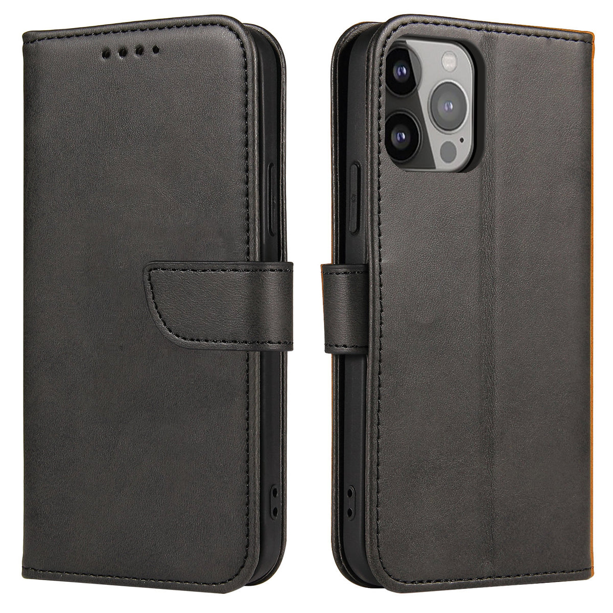 Estojo carteira com aba suporte para iPhone 15 Pro Magnet Case - preto