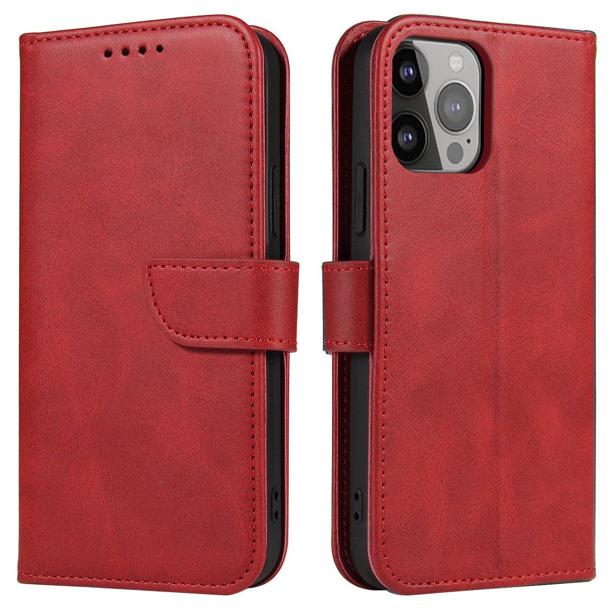 Estojo carteira com aba suporte para iPhone 15 Pro Max Case Magnético - vermelho