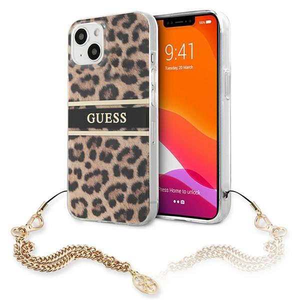 Capa Guess Gold Chain para iPhone 13 mini - estampa de pintas marrons