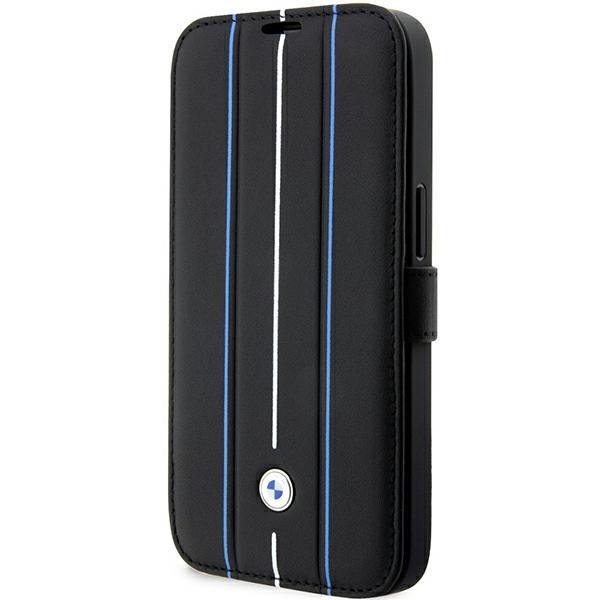 Capa BMW Leather Stamp Blue Lines para iPhone 14 Pro Max - preta