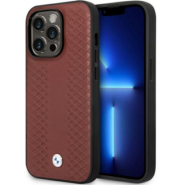 Capa BMW em Couro com Padrão de Diamante para iPhone 14 Pro Max - cor burgundy