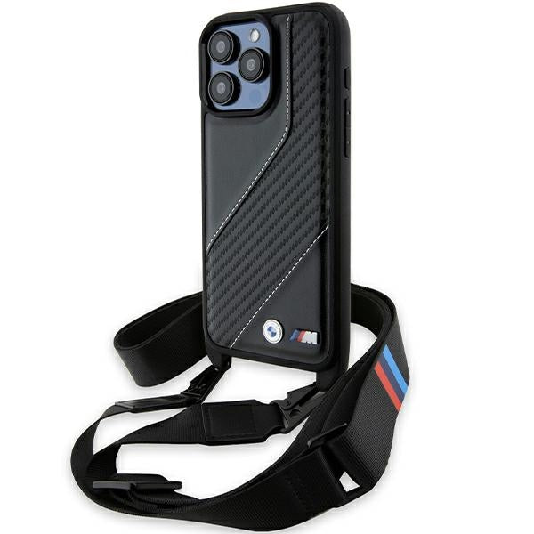 Capa BMW M Edition Carbon Stripe & Strap para iPhone 15 Pro Max - preta