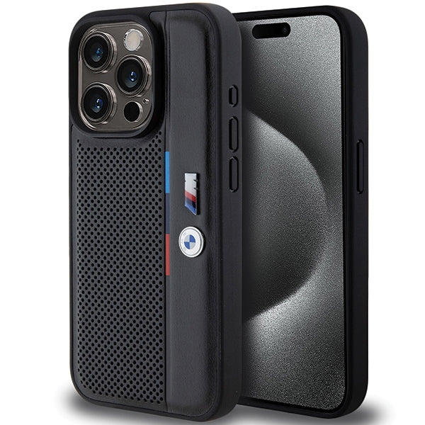 Capa BMW Perforated Tricolor Line para iPhone 15 Pro Max - preta