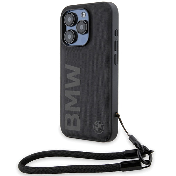 Capa BMW Signature Leather Wordmark Cord para iPhone 15 Pro Max - preta
