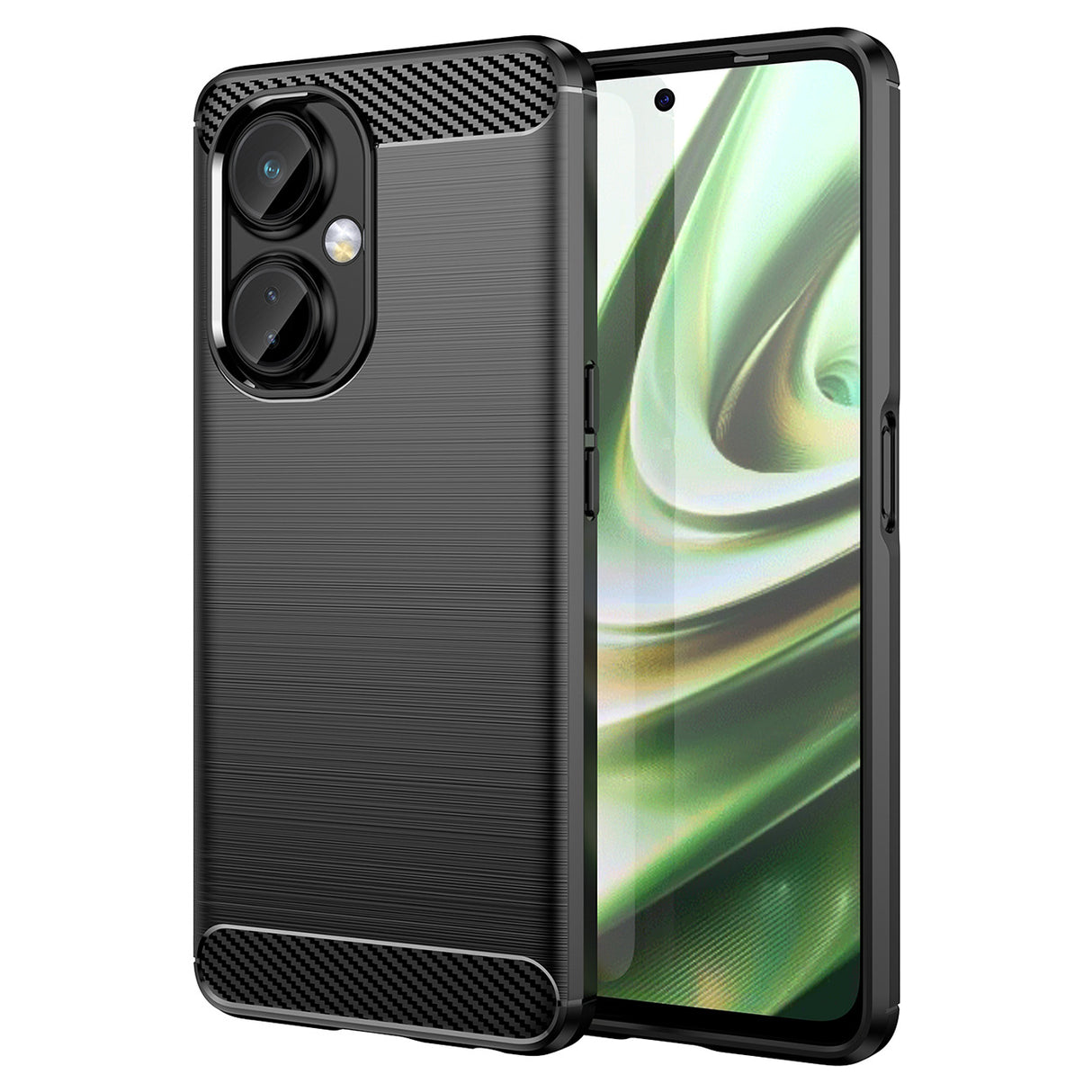 Capa de Carbono Case para OnePlus Nord CE 3, capa protetora de silicone flexível e carbono na cor preta.