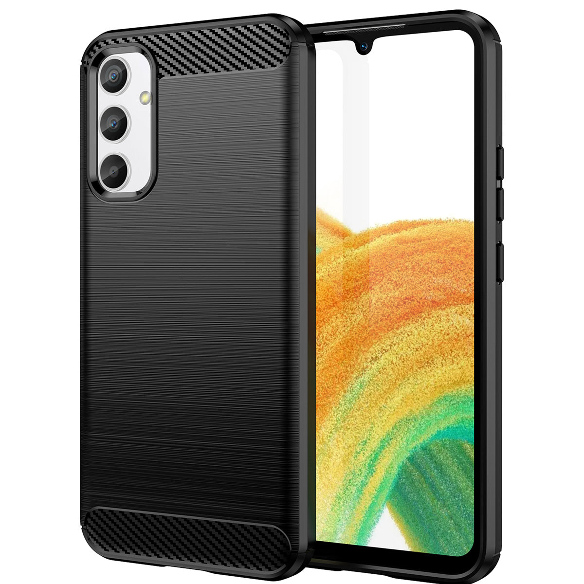 Capa de Carbono Case para Samsung Galaxy A04e em silicone flexível e carbono na cor preta.
