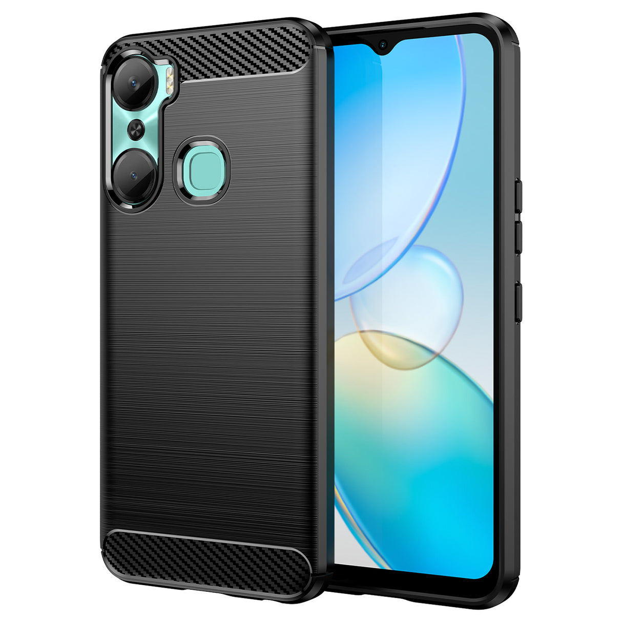 Capa de Carbono para Infinix Hot 12 Pro, capa protetora de silicone flexível e carbono na cor preta