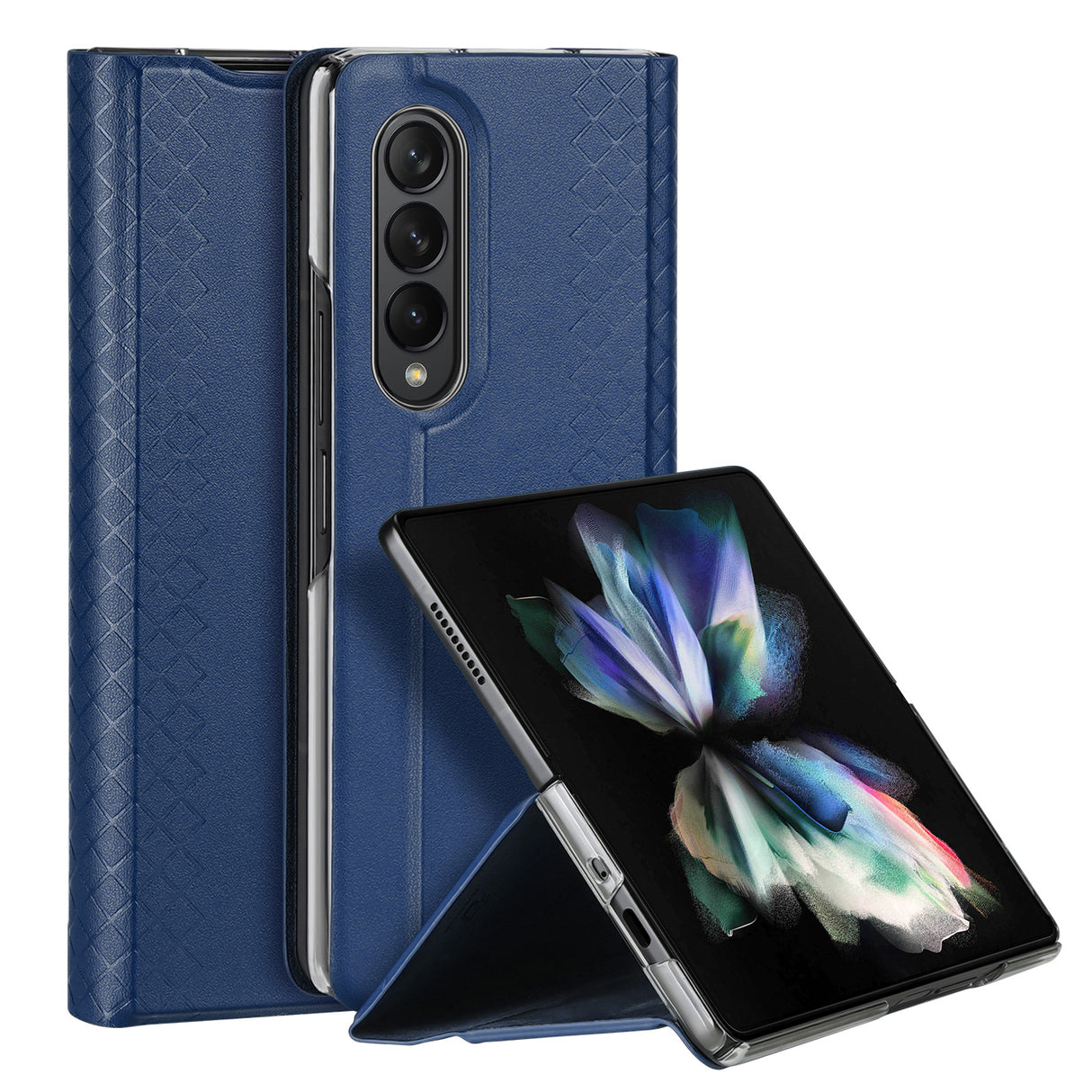 Capa Dux Ducis Bril para Samsung Galaxy Z Fold 3 com aba, porta-cartões e suporte na cor azul
