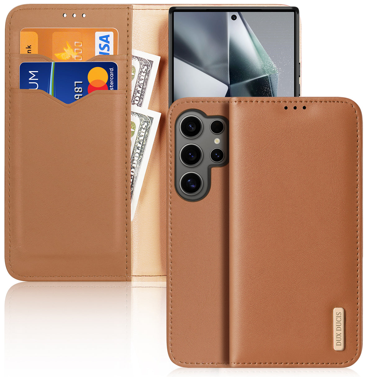 Capa Dux Ducis Hivo com aba e bloqueio RFID para Samsung Galaxy S24 Ultra - castanho