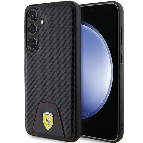 Capa Ferrari Carbon Stitched Bottom para Samsung Galaxy S24+ - preta