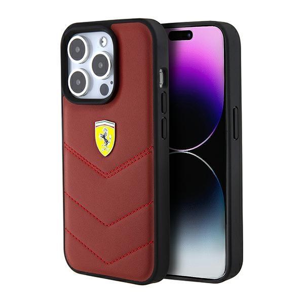 Capa Ferrari de Couro com Costuras para iPhone 15 Pro - vermelha