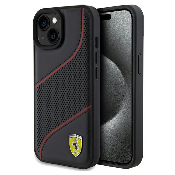 Capa Ferrari Perforated Waves com Logo Metálico para iPhone 15 / 14 / 13 - preta